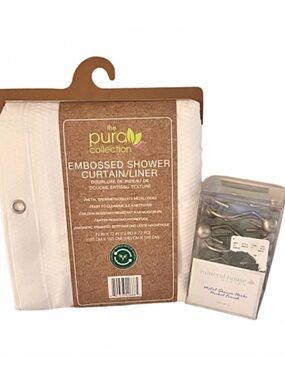 🆕- Set of 2-Pura Collection Embossed Shower Curtain/Liner & Set/12 Shower Hooks